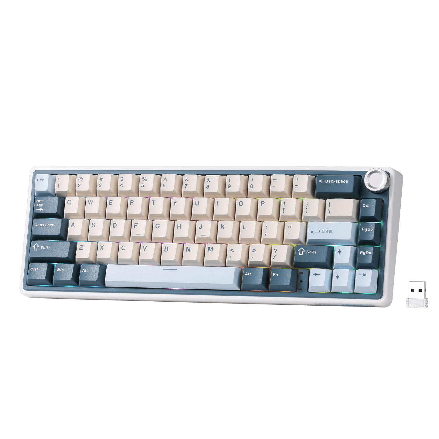 RK ROYAL KLUDGE R65 Wireless Mechanical Keyboard with Volume Knob, Tri-Mode 2.4G/USB-C/BT Gasket Mounted 65% Gaming Keyboard with 66Keys, PBT Keycaps, QMK/VIA, Hot Swappable Cream Switch, Blue