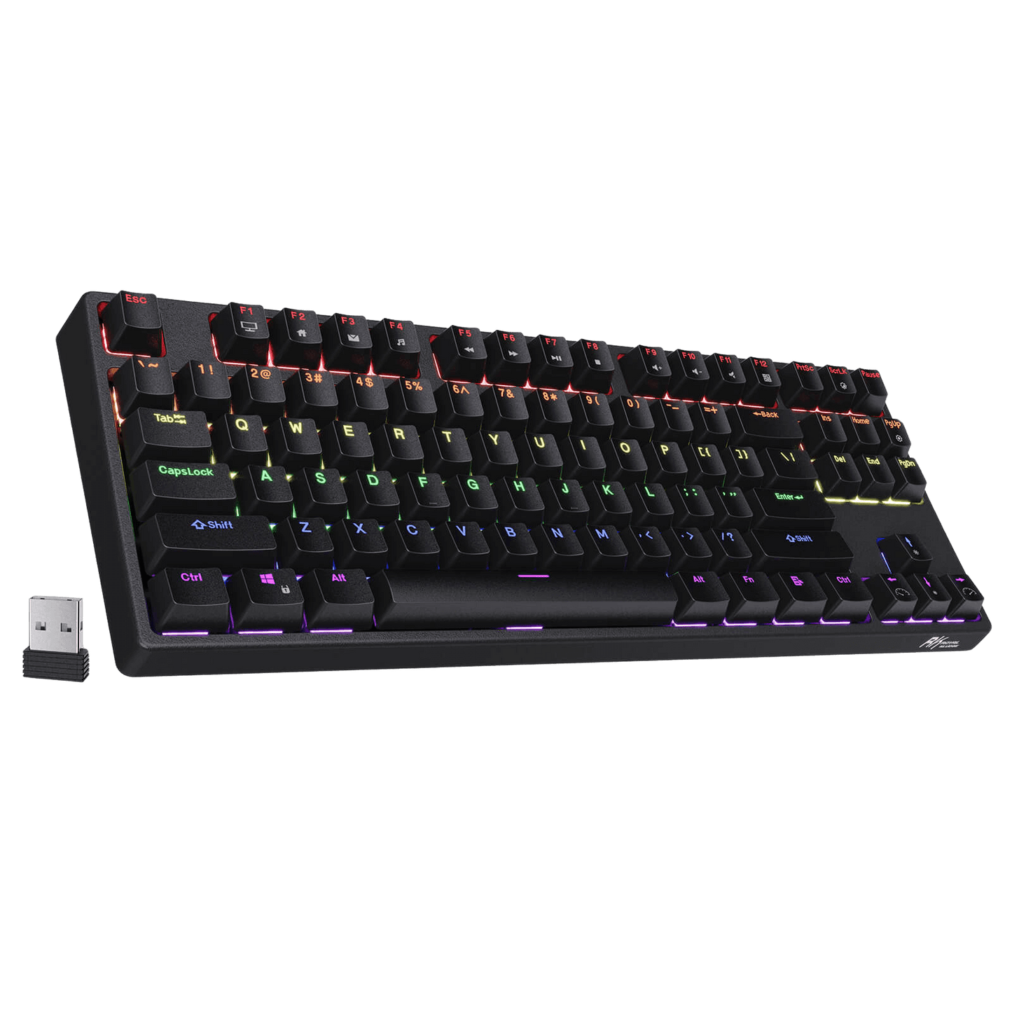 Black RK87 87keys Tenkeyless TKL Wireless Mechanical Gaming Keyboard Front View with RGB Backlighting