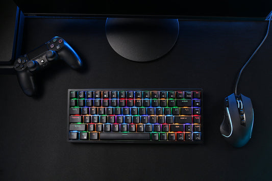 RK84 mechanical keyboard on a clean desk setup, showcasing its compact 75% layout and modern design for productivity and gaming
