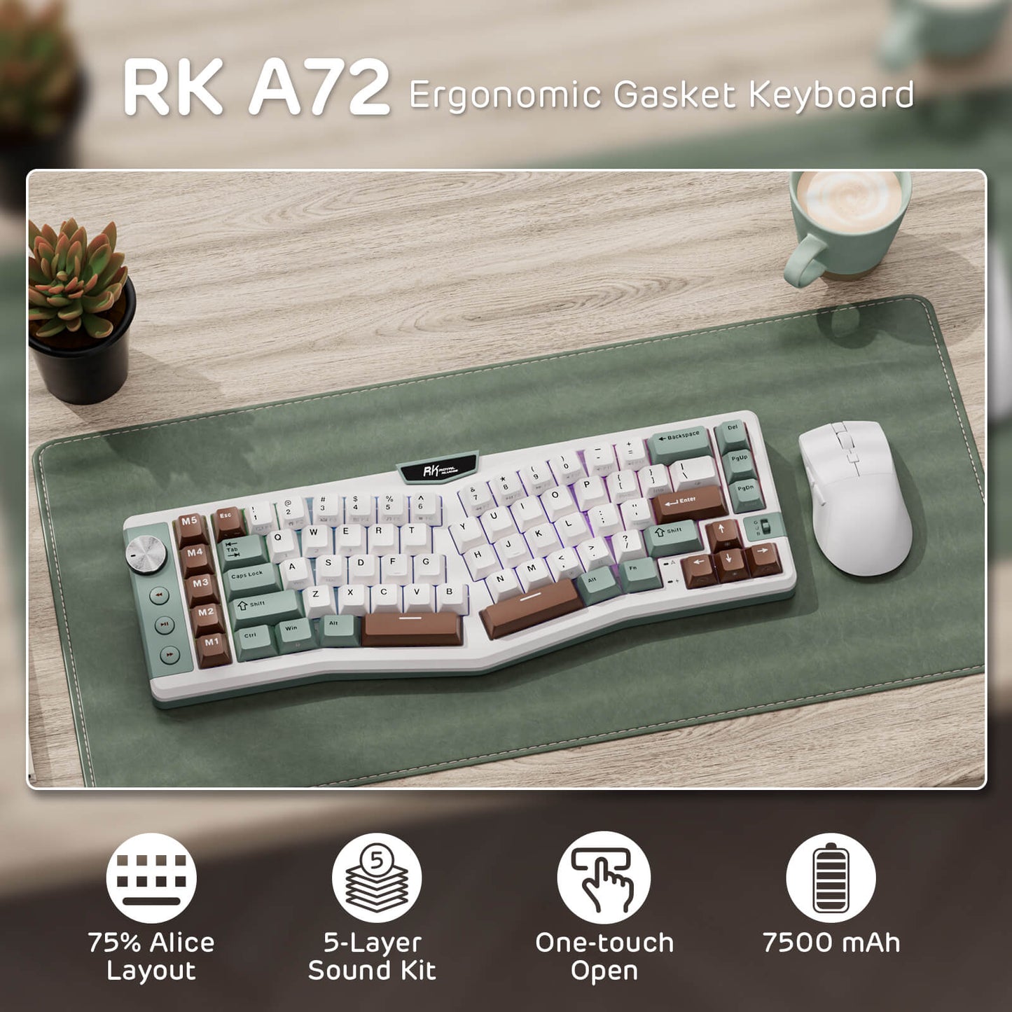 A72 68% Ergonomic Alice Layout Mechanical Keyboard