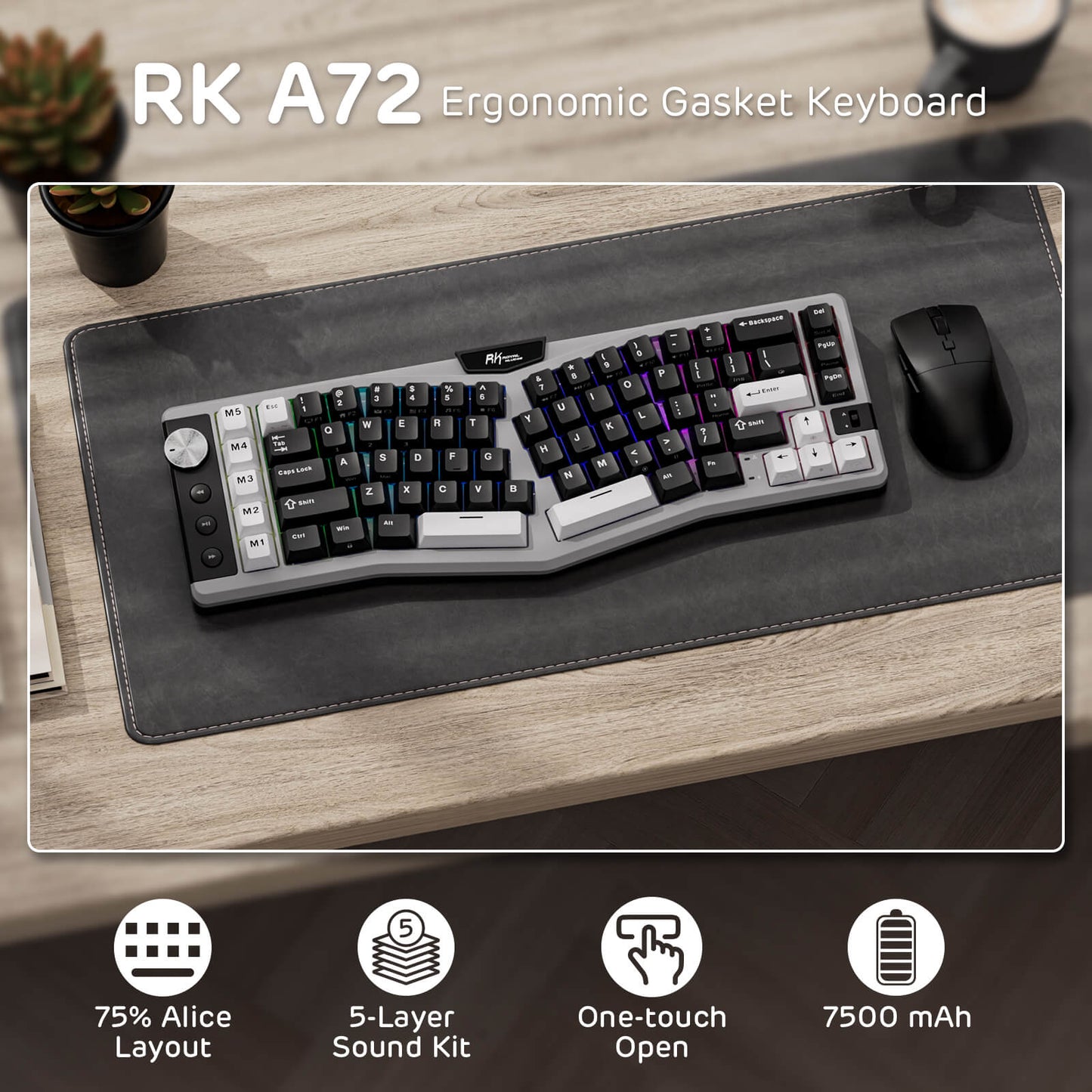 A72 68% Ergonomic Alice Layout Mechanical Keyboard