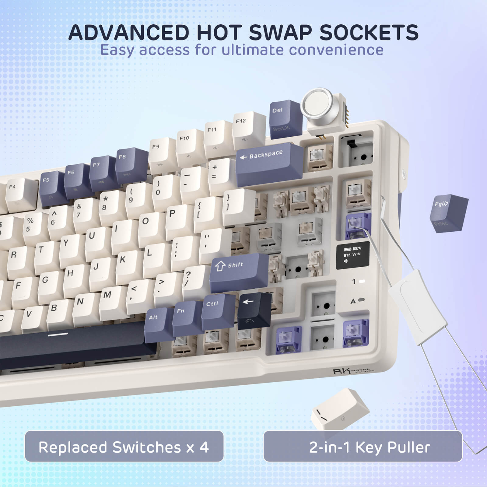 RK ROYAL KLUDGE L98 Wireless Mechanical Keyboard w/ Left-handed Southpaw Design Numpad & Hot Swappable Knob, Tri-Mode 95% Keyboard BT/2.4G/USB-C, Pro Software, Gasket Mount, Massive 8000mAh Battery