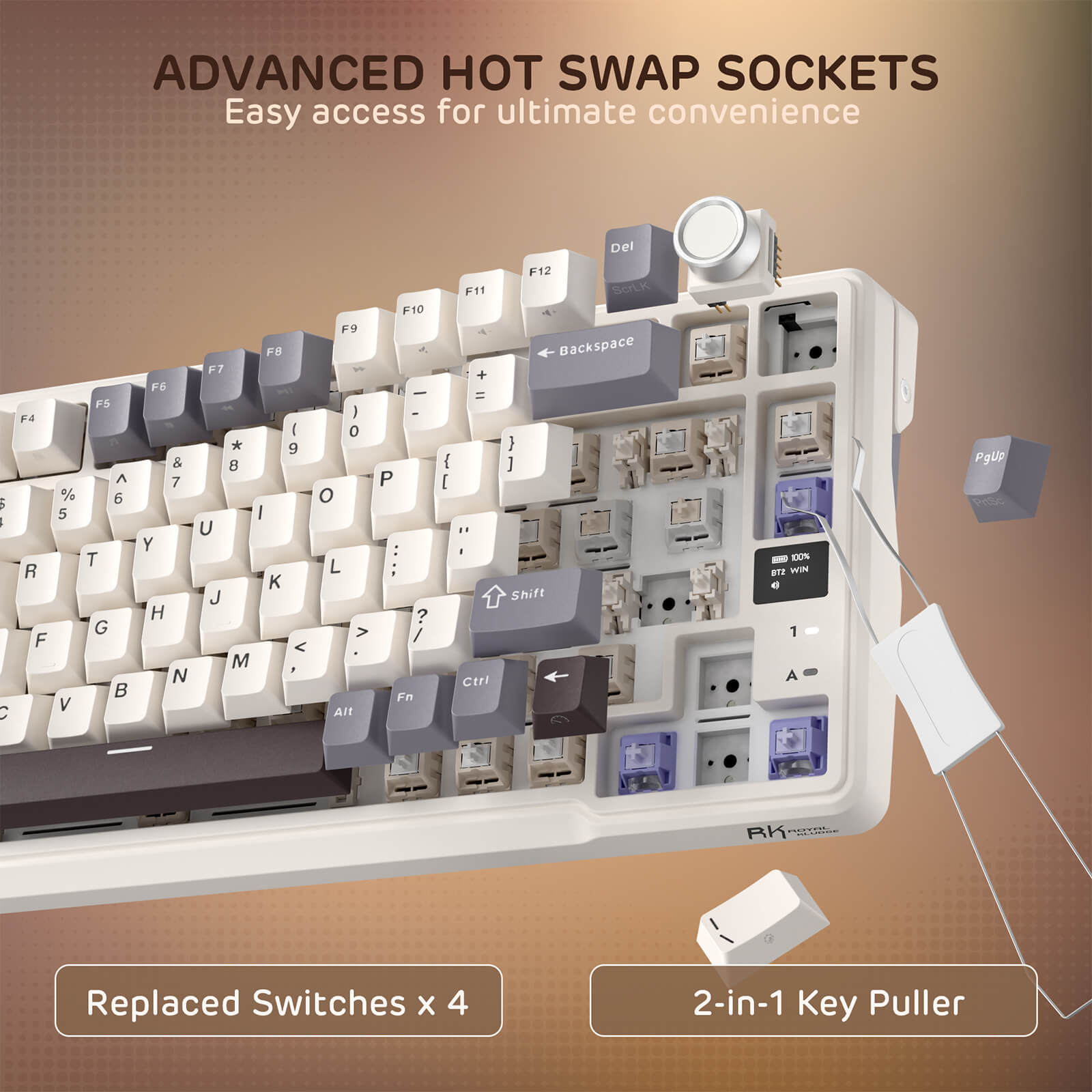 RK ROYAL KLUDGE L98 Wireless Mechanical Keyboard w/ Left-handed Southpaw Design Numpad & Hot Swappable Knob, Tri-Mode 95% Keyboard BT/2.4G/USB-C, Pro Software, Gasket Mount, Massive 8000mAh Battery