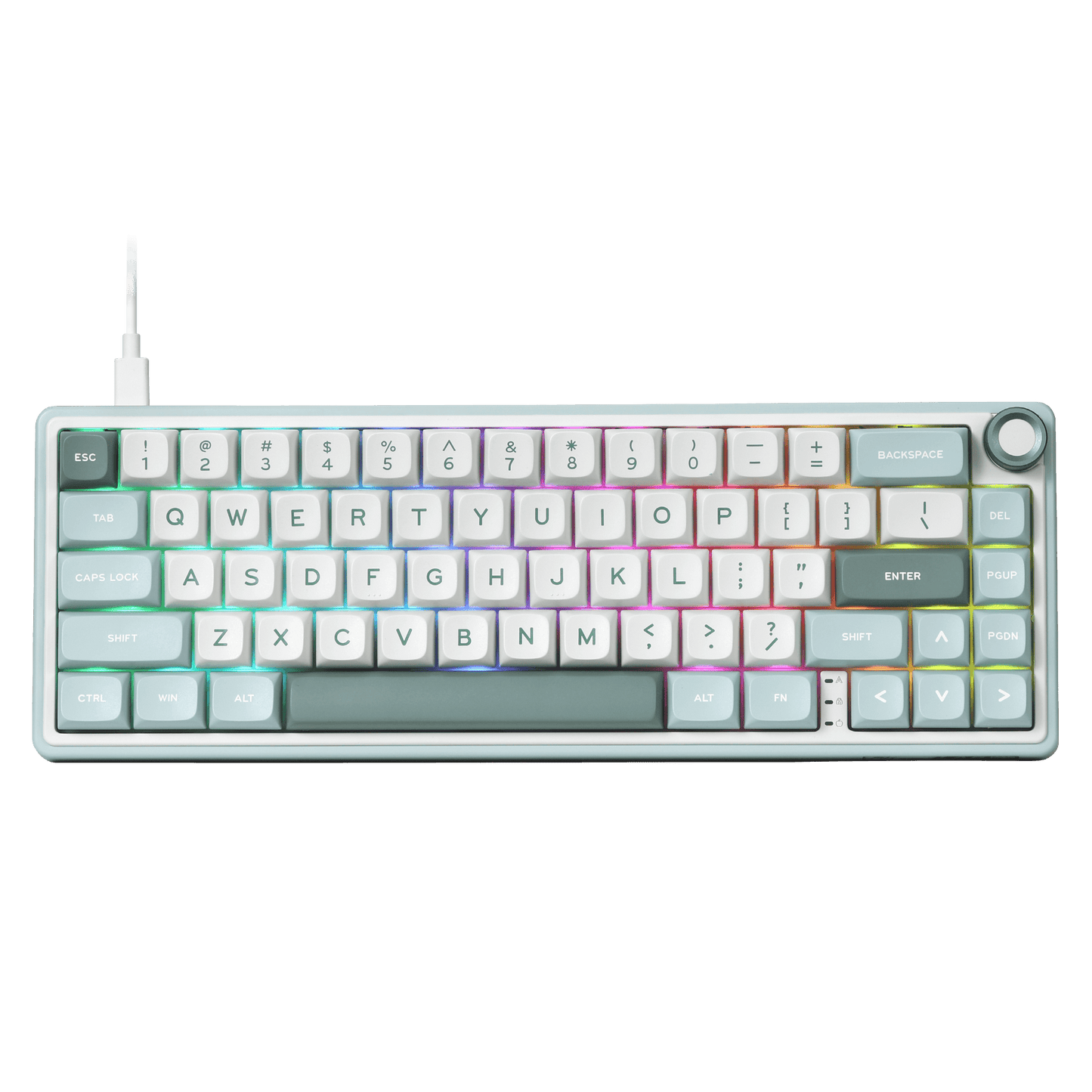 RK ROYAL KLUDGE R65 Wired Mechanical Keyboard with Volume Knob, 60% Percent RGB Backlit Gasket Mount Gaming Keyboard with PBT Keycaps, MDA Profile, QMK/VIA, 66 Keys Hot Swappable Cream Switch, Cyan green