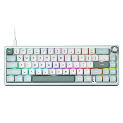 RK ROYAL KLUDGE R65 Wired Mechanical Keyboard with Volume Knob, 60% Percent RGB Backlit Gasket Mount Gaming Keyboard with PBT Keycaps, MDA Profile, QMK/VIA, 66 Keys Hot Swappable Cream Switch, Cyan green