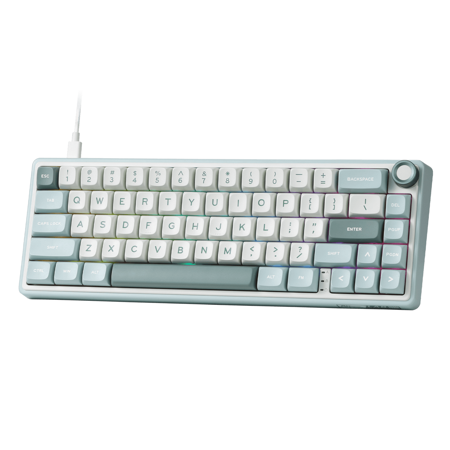 RK ROYAL KLUDGE R65 Wired Mechanical Keyboard with Volume Knob, 60% Percent RGB Backlit Gasket Mount Gaming Keyboard with PBT Keycaps, MDA Profile, QMK/VIA, 66 Keys Hot Swappable Cream Switch, Cyan green