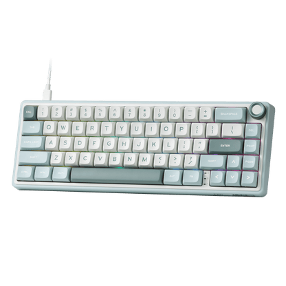 RK ROYAL KLUDGE R65 Wired Mechanical Keyboard with Volume Knob, 60% Percent RGB Backlit Gasket Mount Gaming Keyboard with PBT Keycaps, MDA Profile, QMK/VIA, 66 Keys Hot Swappable Cream Switch, Cyan green
