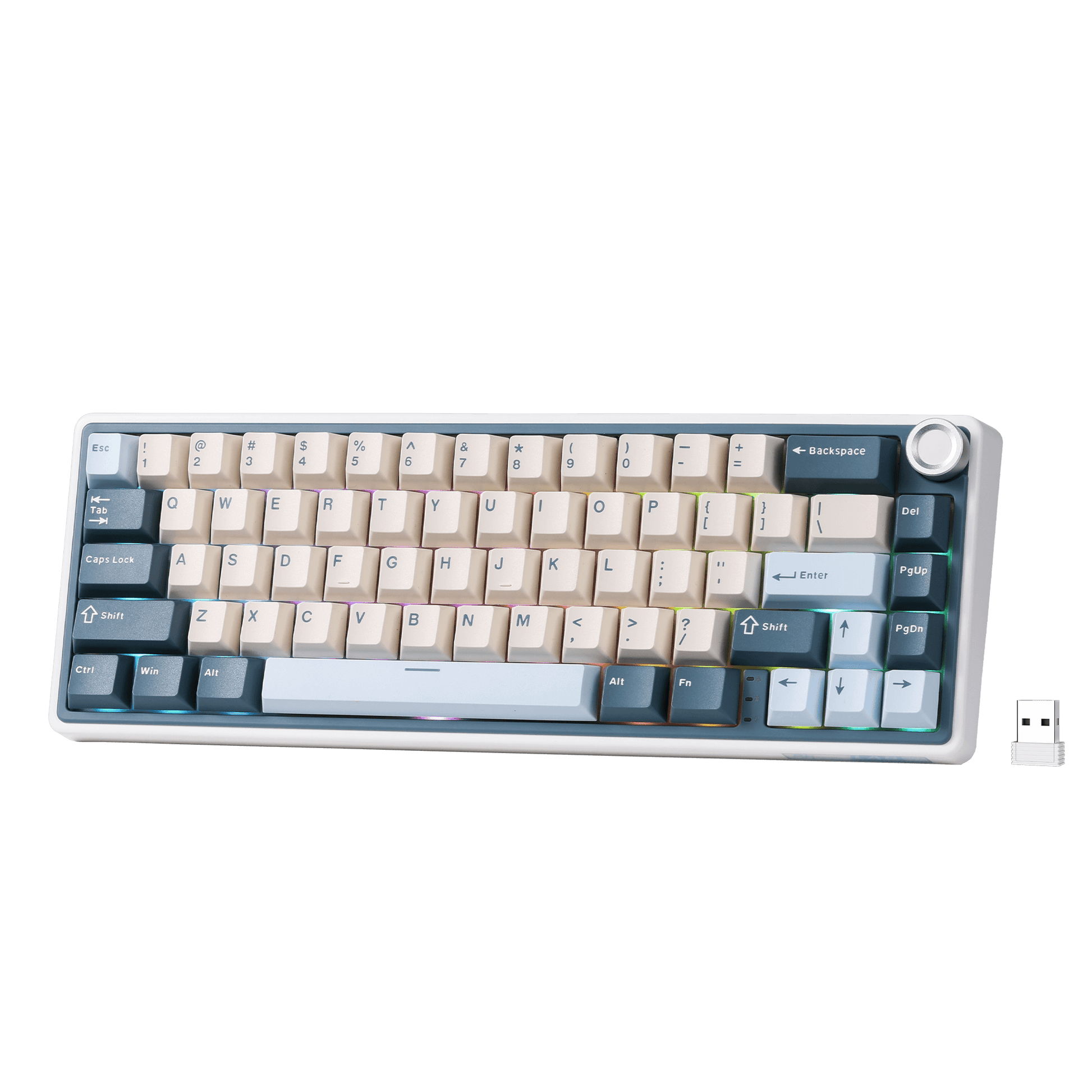 RK ROYAL KLUDGE R65 Wireless Mechanical Keyboard with Volume Knob, Tri-Mode 2.4G/USB-C/BT Gasket Mounted 65% Gaming Keyboard with 66Keys, PBT Keycaps, QMK/VIA, Hot Swappable Cream Switch, Blue