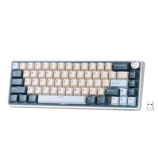 RK ROYAL KLUDGE R65 Wireless Mechanical Keyboard with Volume Knob, Tri-Mode 2.4G/USB-C/BT Gasket Mounted 65% Gaming Keyboard with 66Keys, PBT Keycaps, QMK/VIA, Hot Swappable Cream Switch, Blue