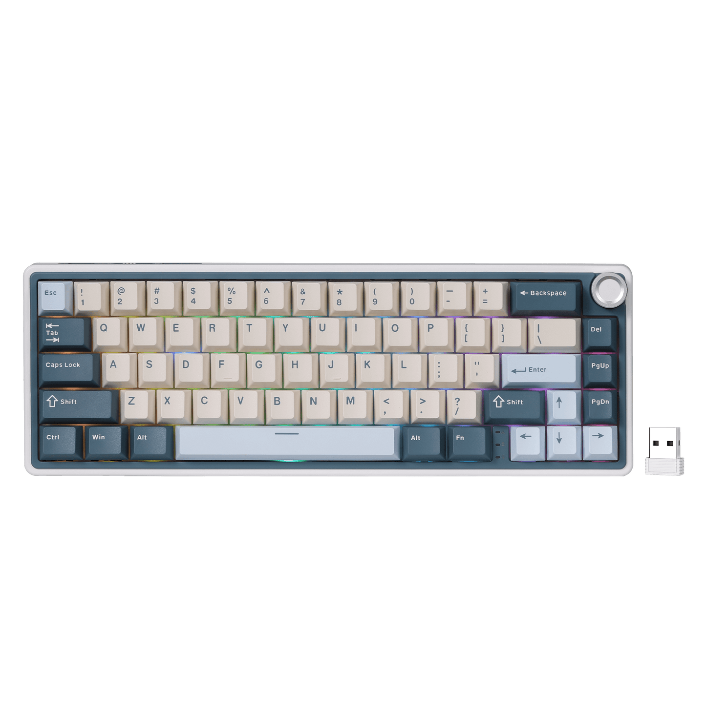 RK ROYAL KLUDGE R65 Wireless Mechanical Keyboard with Volume Knob, Tri-Mode 2.4G/USB-C/BT Gasket Mounted 65% Gaming Keyboard with 66Keys, PBT Keycaps, QMK/VIA, Hot Swappable Cream Switch, Blue