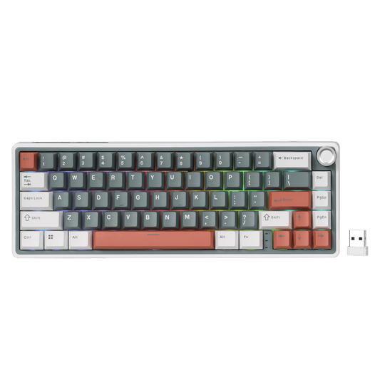 RK ROYAL KLUDGE R65 Wireless Mechanical Keyboard with Volume Knob, Tri-Mode 2.4G/USB-C/BT Gasket Mounted 65% Gaming Keyboard with 66Keys, PBT Keycaps, QMK/VIA, Hot Swappable Cream Switch, GREEN