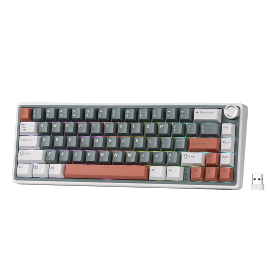 RK ROYAL KLUDGE R65 Wireless Mechanical Keyboard with Volume Knob, Tri-Mode 2.4G/USB-C/BT Gasket Mounted 65% Gaming Keyboard with 66Keys, PBT Keycaps, QMK/VIA, Hot Swappable Cream Switch, GREEN