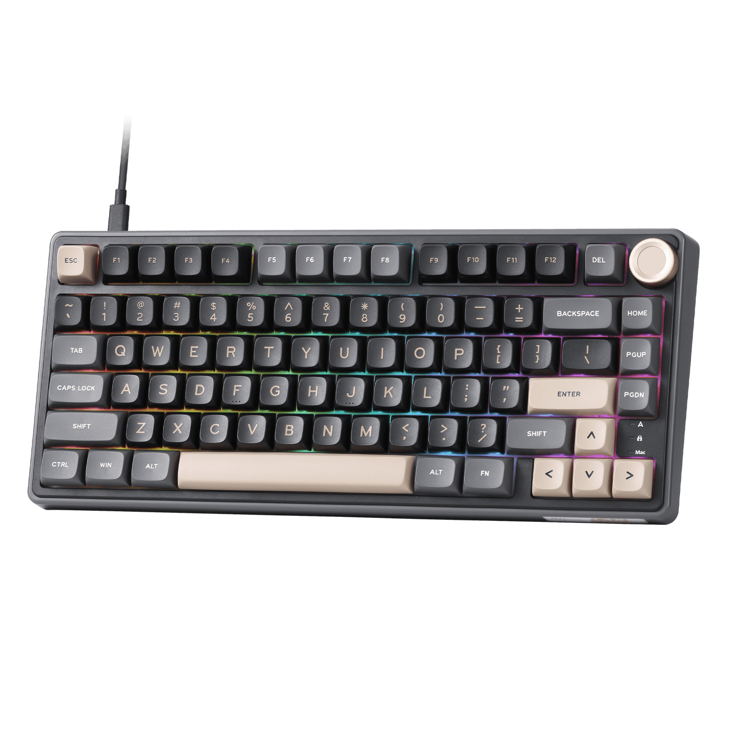RK ROYAL KLUDGE R75 Mechanical Keyboard Wired with Volume Knob, 75% Custom Gaming Keyboard Gasket Mount RGB Backlit with Software, MDA Profile, PBT Keycaps, Hot Swappable Linear Switch Creamy Sound, black
