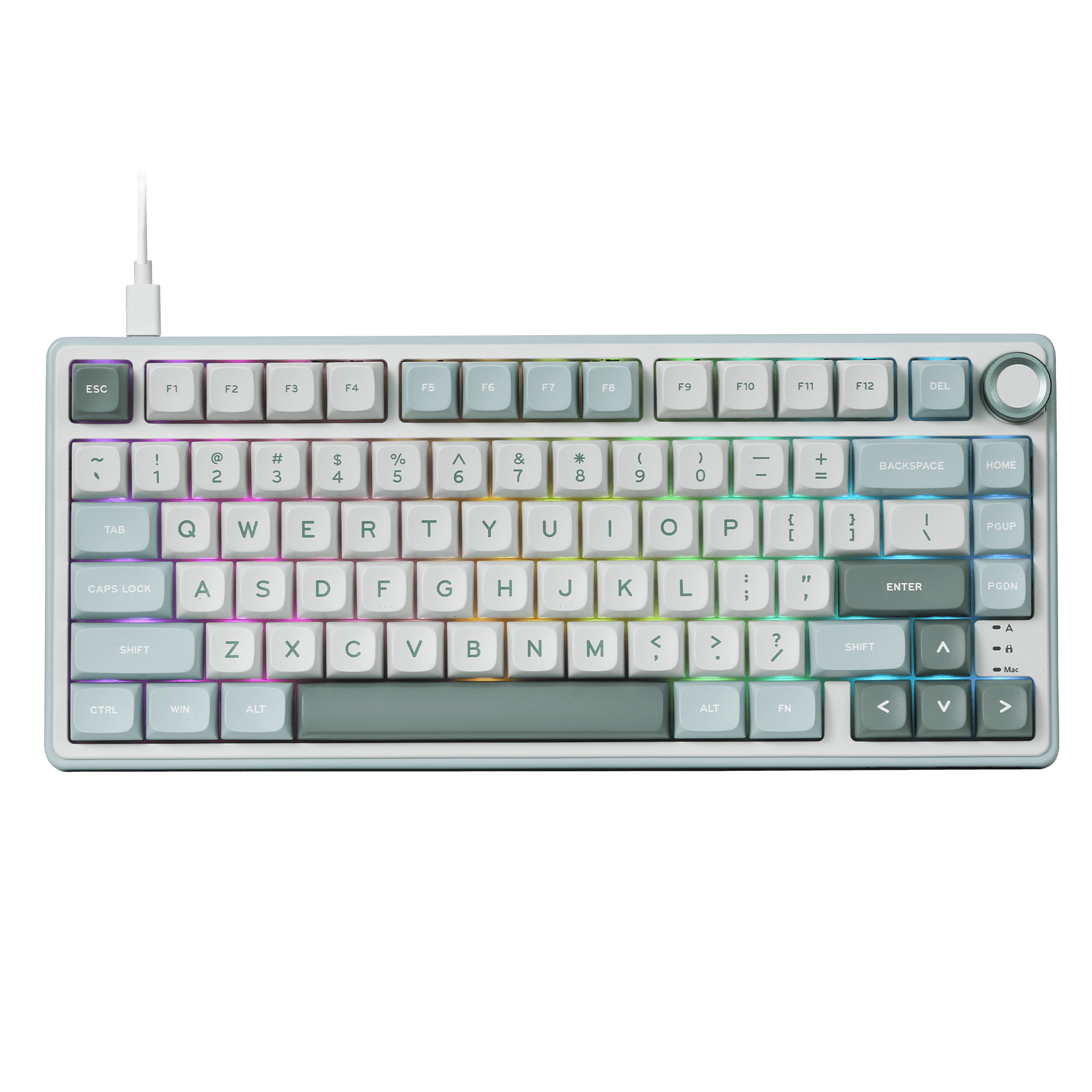 RK ROYAL KLUDGE R75 Mechanical Keyboard Wired with Volume Knob, 75% Custom Gaming Keyboard Gasket Mount RGB Backlit with Software, MDA Profile, PBT Keycaps, Hot Swappable Linear Switch Creamy Sound, green