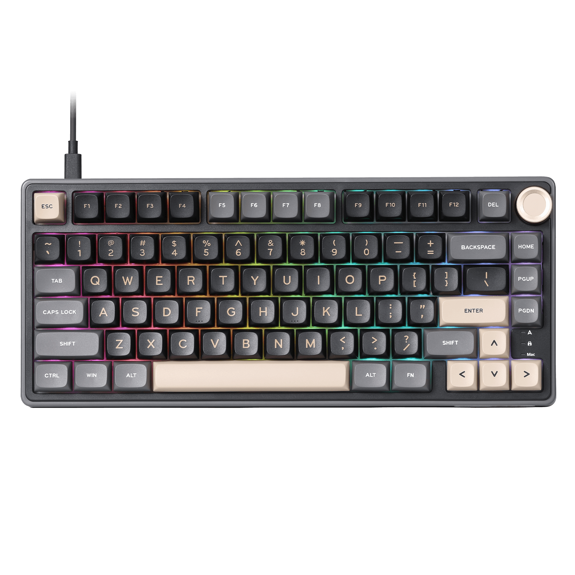 RK ROYAL KLUDGE R75 Mechanical Keyboard Wired with Volume Knob, 75% Custom Gaming Keyboard Gasket Mount RGB Backlit with Software, MDA Profile, PBT Keycaps, Hot Swappable Linear Switch Creamy Sound, black