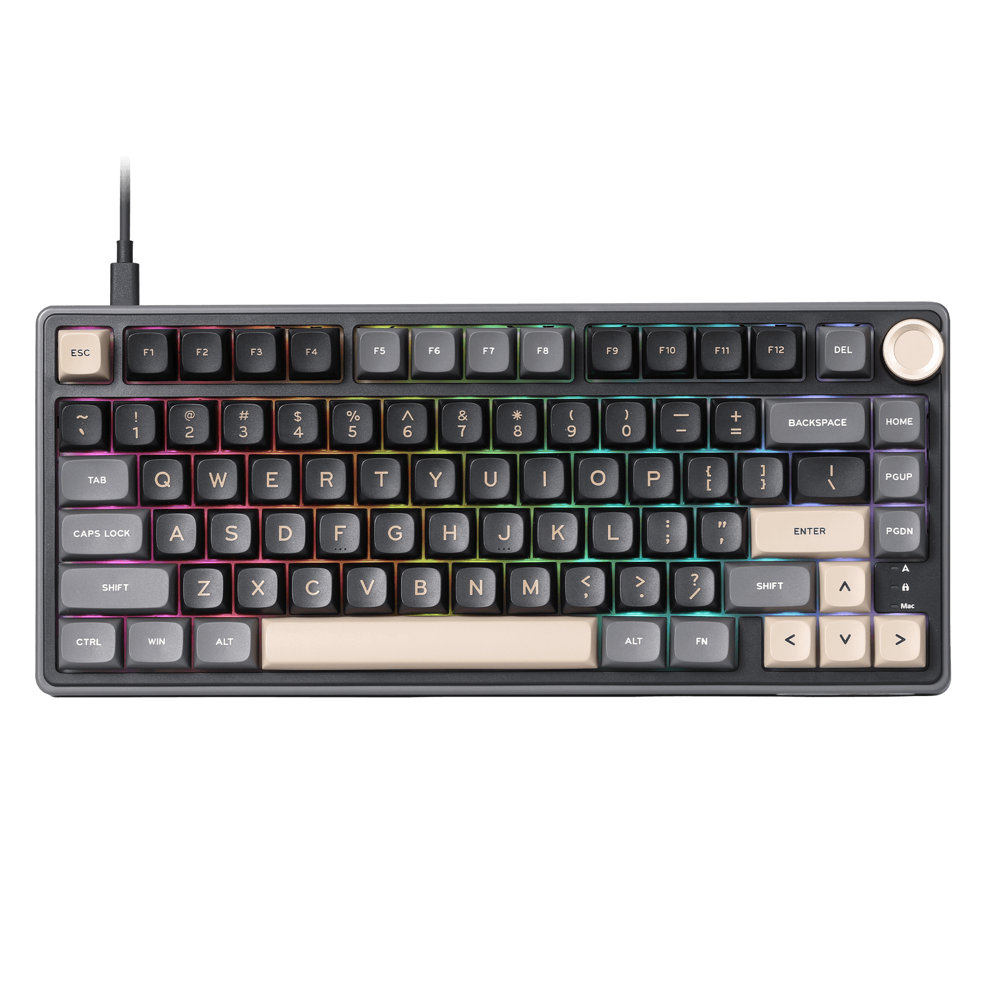 RK ROYAL KLUDGE R75 Mechanical Keyboard Wired with Volume Knob, 75% Custom Gaming Keyboard Gasket Mount RGB Backlit with Software, MDA Profile, PBT Keycaps, Hot Swappable Linear Switch Creamy Sound, black