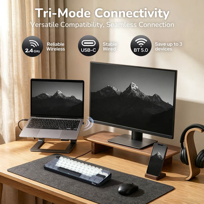 RK61 wireless mechanical keyboard Bluetooth 2.4GHz USB-C wired multi device connection