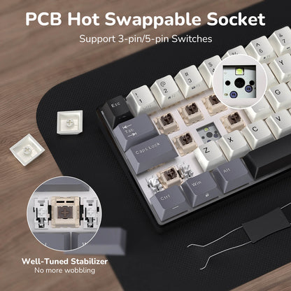 RK61 hot swappable mechanical keyboard supports 3 pin and 5 pin switches no soldering