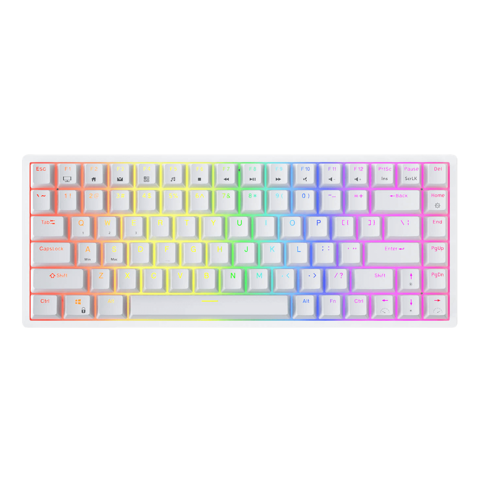 RK Royal Kludge RK84 wireless keyboard highlighting its 3750 mAh battery with features for fast charging (6-7 hours) and long-lasting use (up to 200 hours), displayed with RGB light