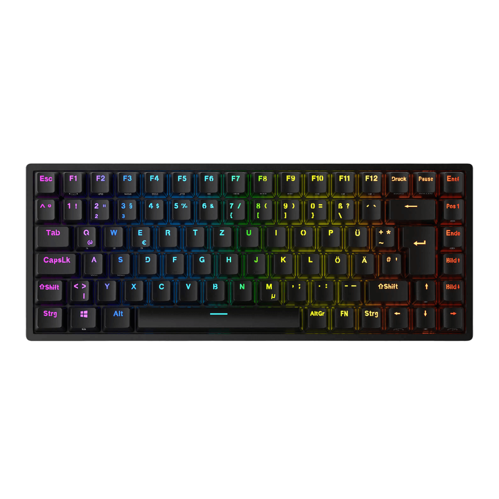 RK Royal Kludge RK84 wireless keyboard highlighting its 3750 mAh battery with features for fast charging (6-7 hours) and long-lasting use (up to 200 hours), displayed with RGB light