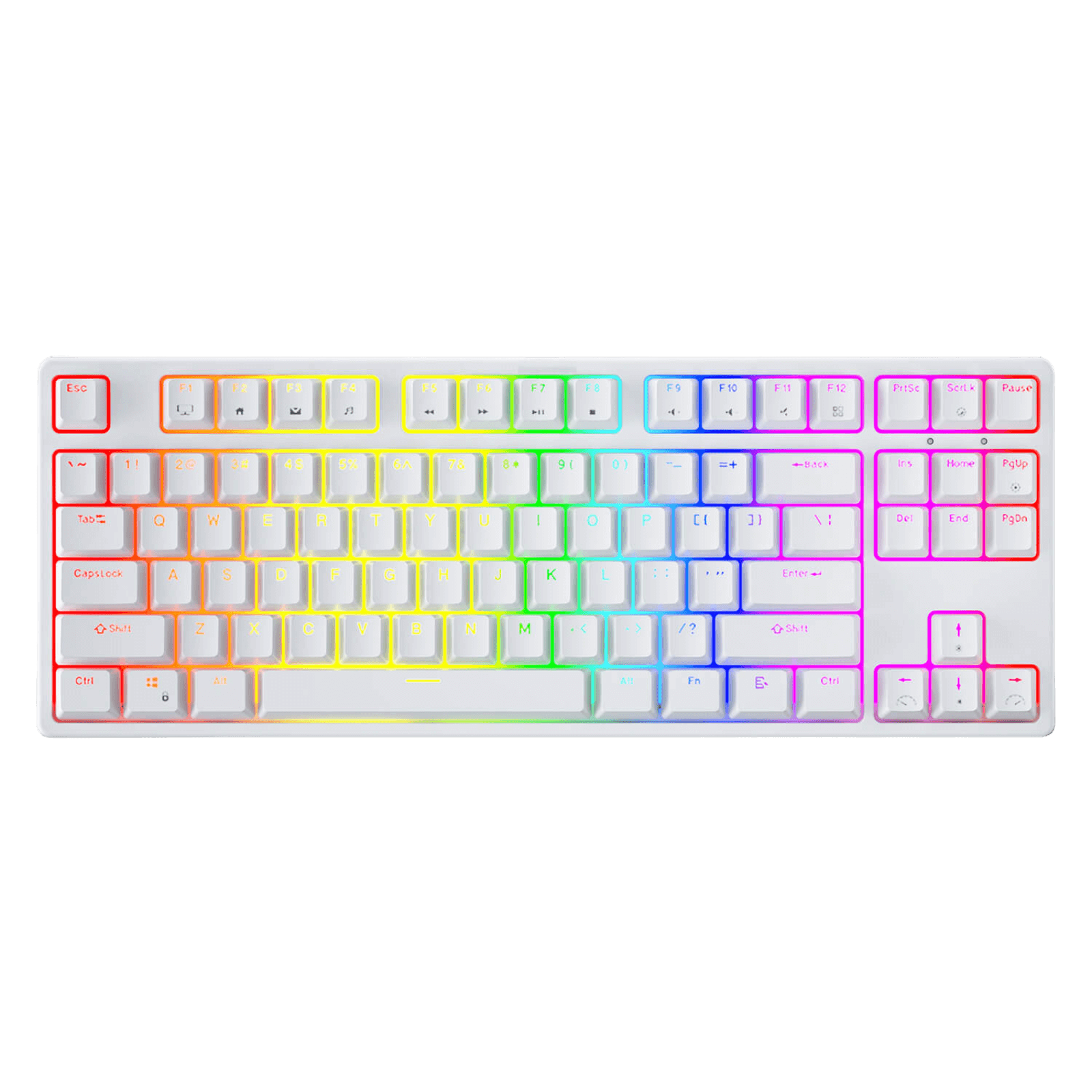 White RK87 87keys Tenkeyless TKL Wireless Mechanical Gaming Keyboard Front View with RGB Backlighting
