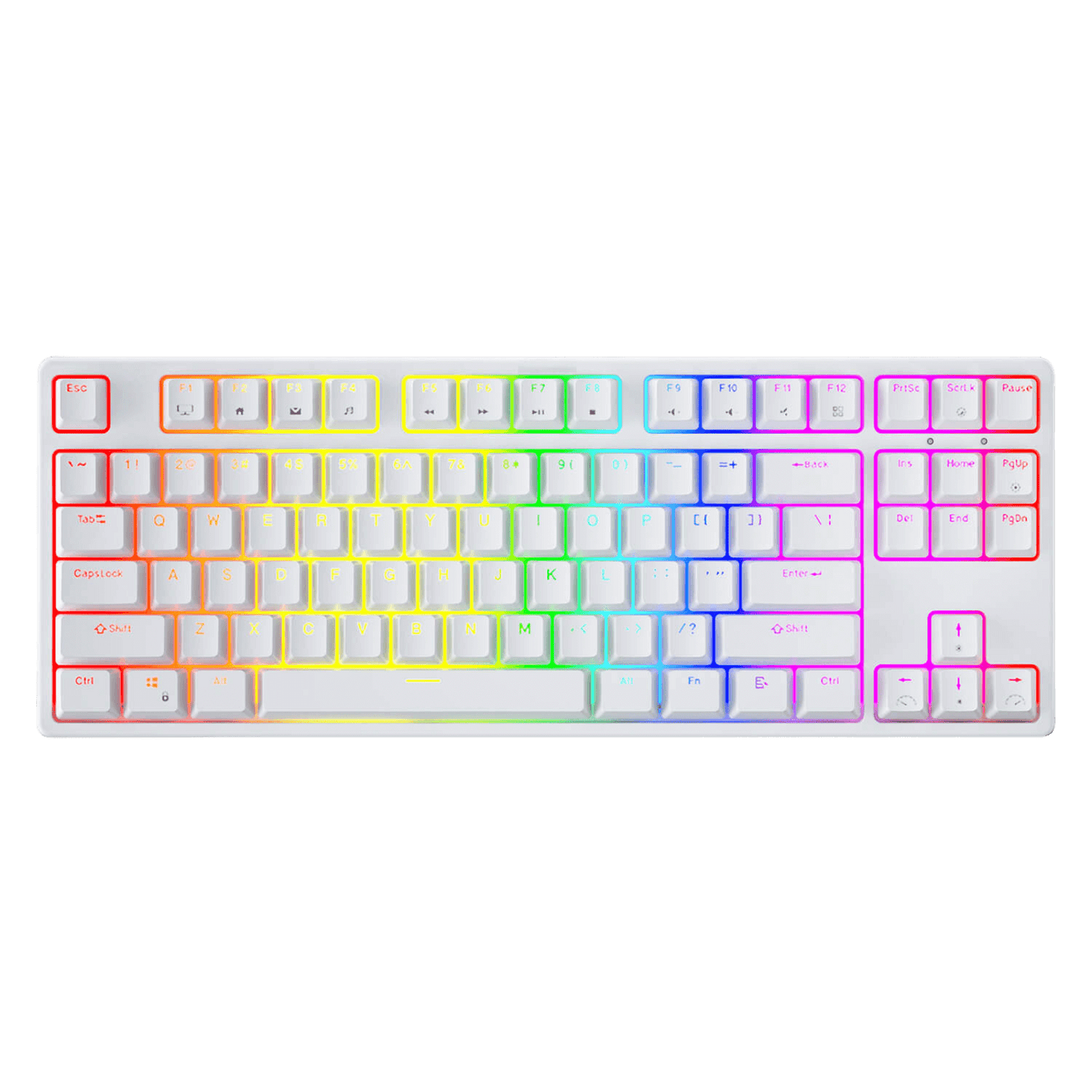 White RK87 87keys Tenkeyless TKL Wireless Mechanical Gaming Keyboard Front View with RGB Backlighting