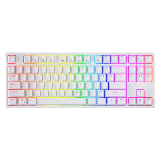 White RK87 87keys Tenkeyless TKL Wireless Mechanical Gaming Keyboard Front View with RGB Backlighting