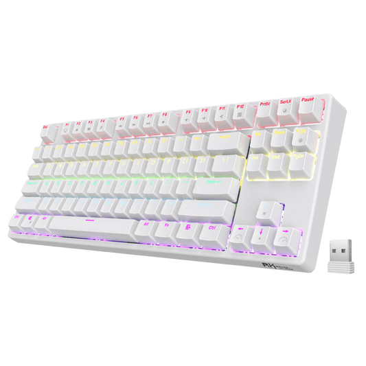 White RK87 87keys Tenkeyless TKL Wireless Mechanical Gaming Keyboard Front View with RGB Backlighting