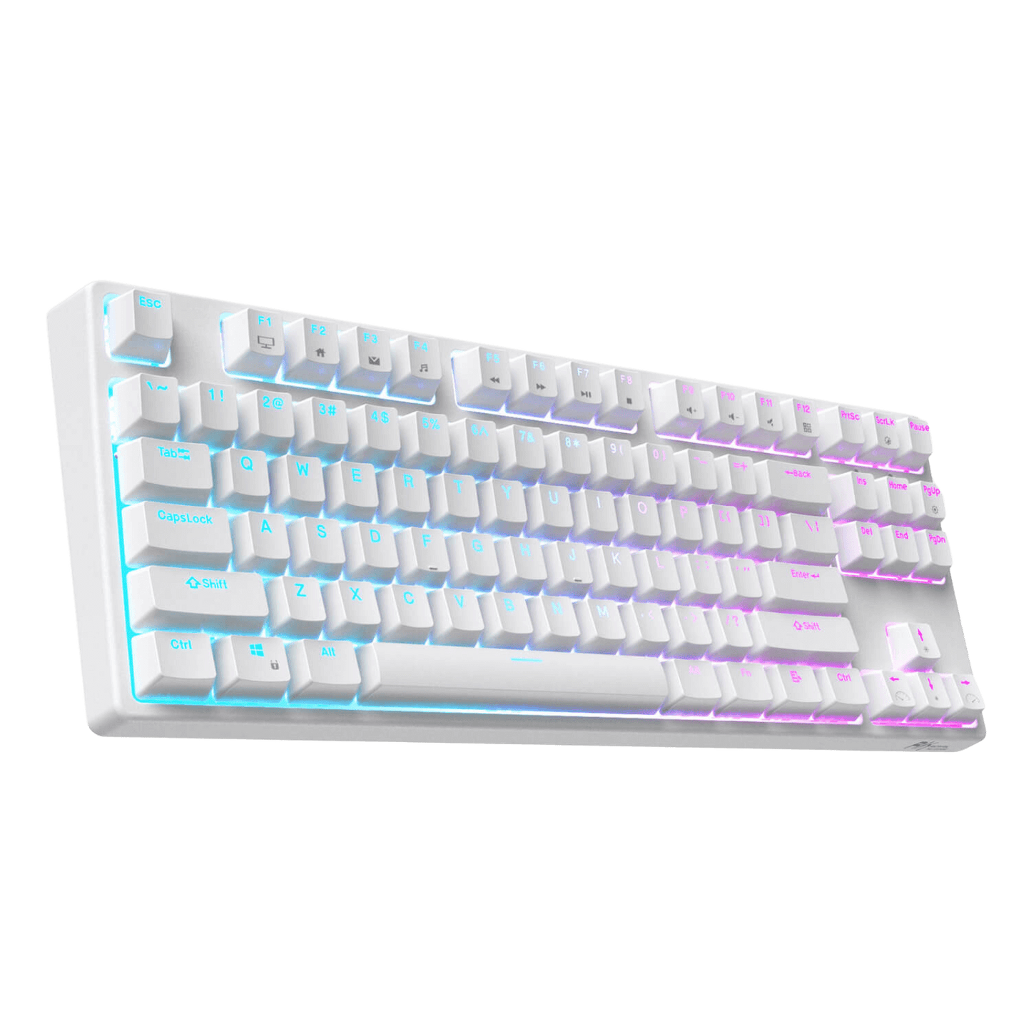 White RK87 87keys Tenkeyless TKL Wireless Mechanical Gaming Keyboard Front View with RGB Backlighting