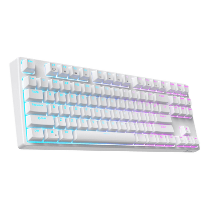 White RK87 87keys Tenkeyless TKL Wireless Mechanical Gaming Keyboard Front View with RGB Backlighting