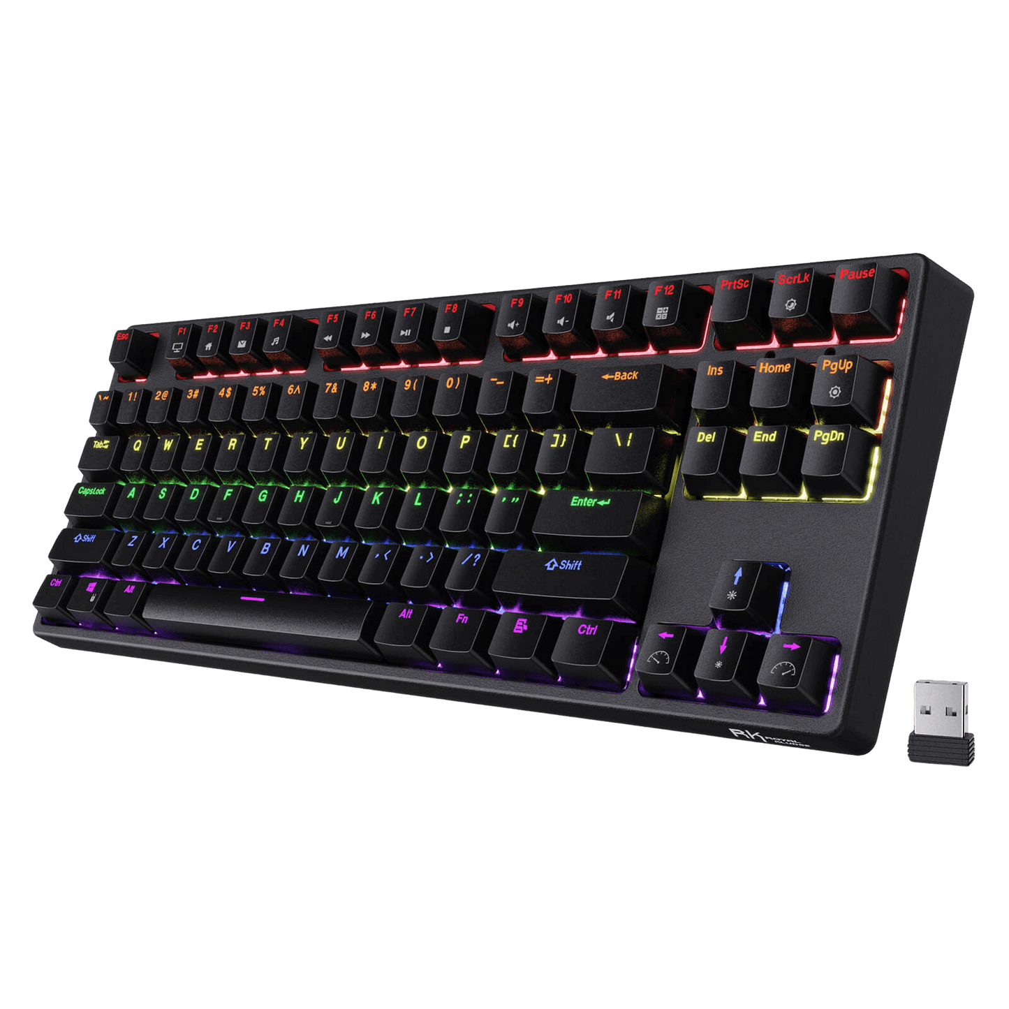 Black RK87 87keys Tenkeyless TKL Wireless Mechanical Gaming Keyboard Front View with RGB Backlighting