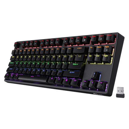 Black RK87 87keys Tenkeyless TKL Wireless Mechanical Gaming Keyboard Front View with RGB Backlighting