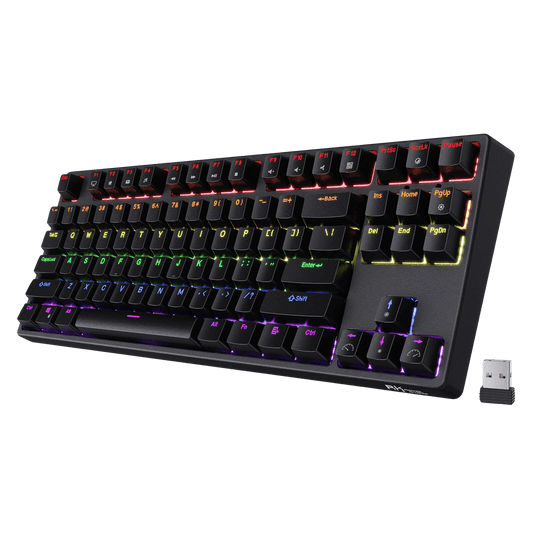 Black RK87 87keys Tenkeyless TKL Wireless Mechanical Gaming Keyboard Front View with RGB Backlighting