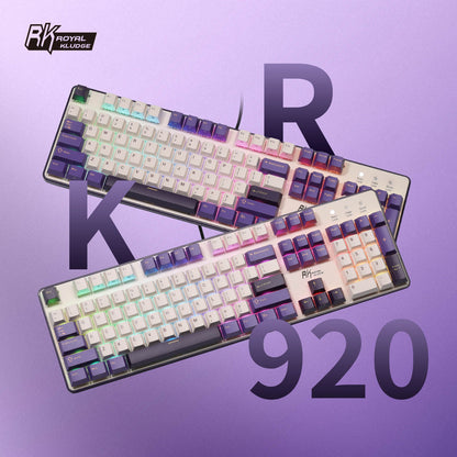 Mechanical keyboard with RGB lighting on a purple background, featuring the brand 'Ryze'.