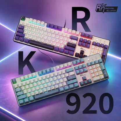 Two RK 920 keyboards on a gradient purple and blue background with 'RK' branding.