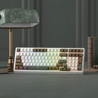 Mechanical keyboard on a dark surface with a blurred background