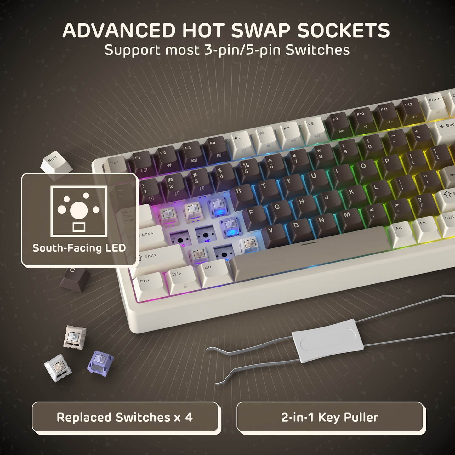 RK ROYAL KLUDGE F99 Wireless Mechanical keyboard with advanced hot swap sockets on a dark background