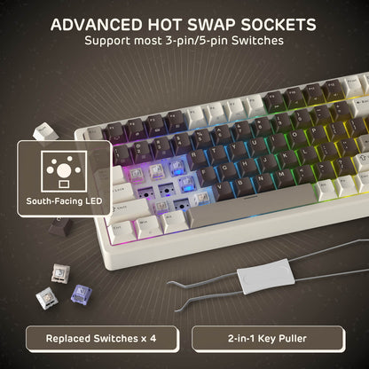 RK ROYAL KLUDGE F99 Wireless Mechanical keyboard with advanced hot swap sockets on a dark background