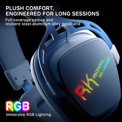 Sleek White RK HG103 RGB Wireless Headset - Comfortable Over-Ear Design with Dynamic Lighting for Professional Gaming.