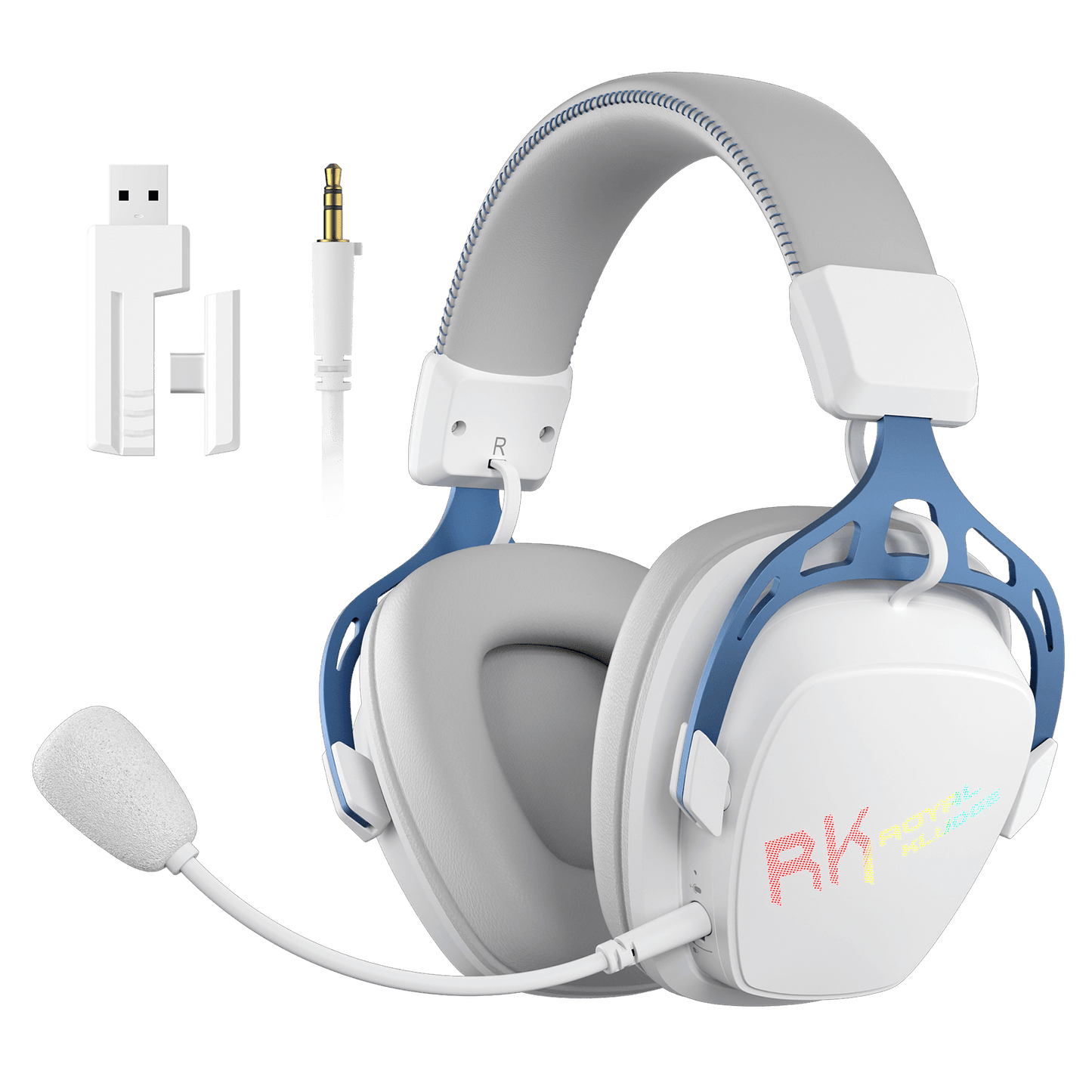 RK ROYAL KLUDGE HG103 RGB Wireless Gaming Headset for PS5, PS4, PC, Switch, BT5.3/2.4G/3.5mm Wired RGB Over Ear Headphones with Noise Canceling Mic,  50mm Drivers, Durable Frame, 7.1 Surround Sound for FPS Game, White