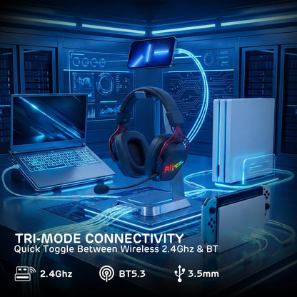 RK ROYAL KLUDGE HG103 Tri-Mode Wireless Headset - Fast 2.4Ghz, Stable BT5.3, and Universal 3.5mm Wired Compatibility.