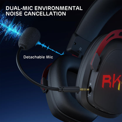RK HG103 Over Ear Wireless Gaming Headset with detachable mic and dual-mic environmental noise cancellation.