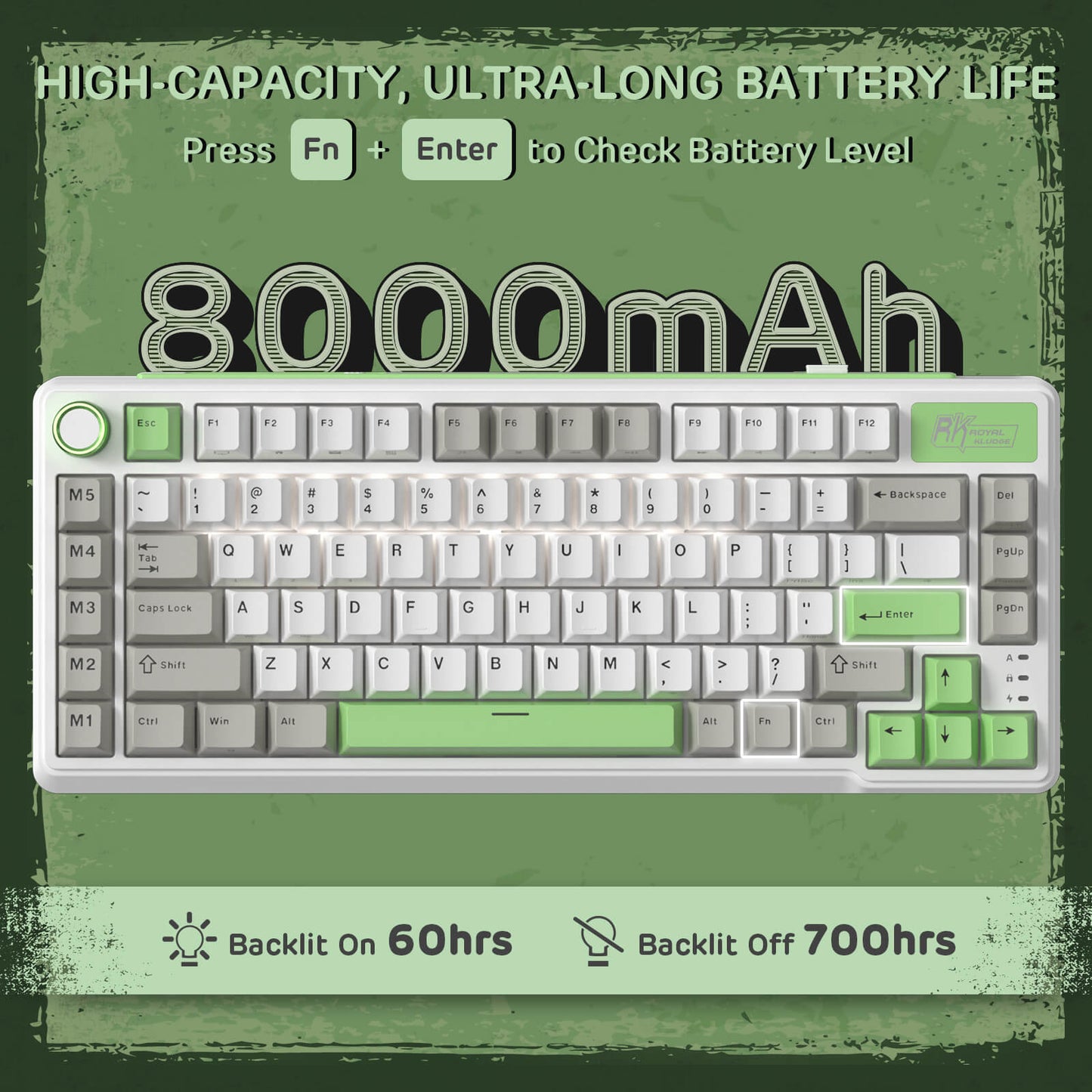 RK ROYAL KLUDGE L75 Gasket Mount Mechanical Keyboard w/Knob /Macro Keys & Touchable Nameplate, Tri-Mode  75% TKL Wireless Keyboard BT/2.4G/USB-C, Hot Swappable, Pro Software, Massive 8000mAh Battery