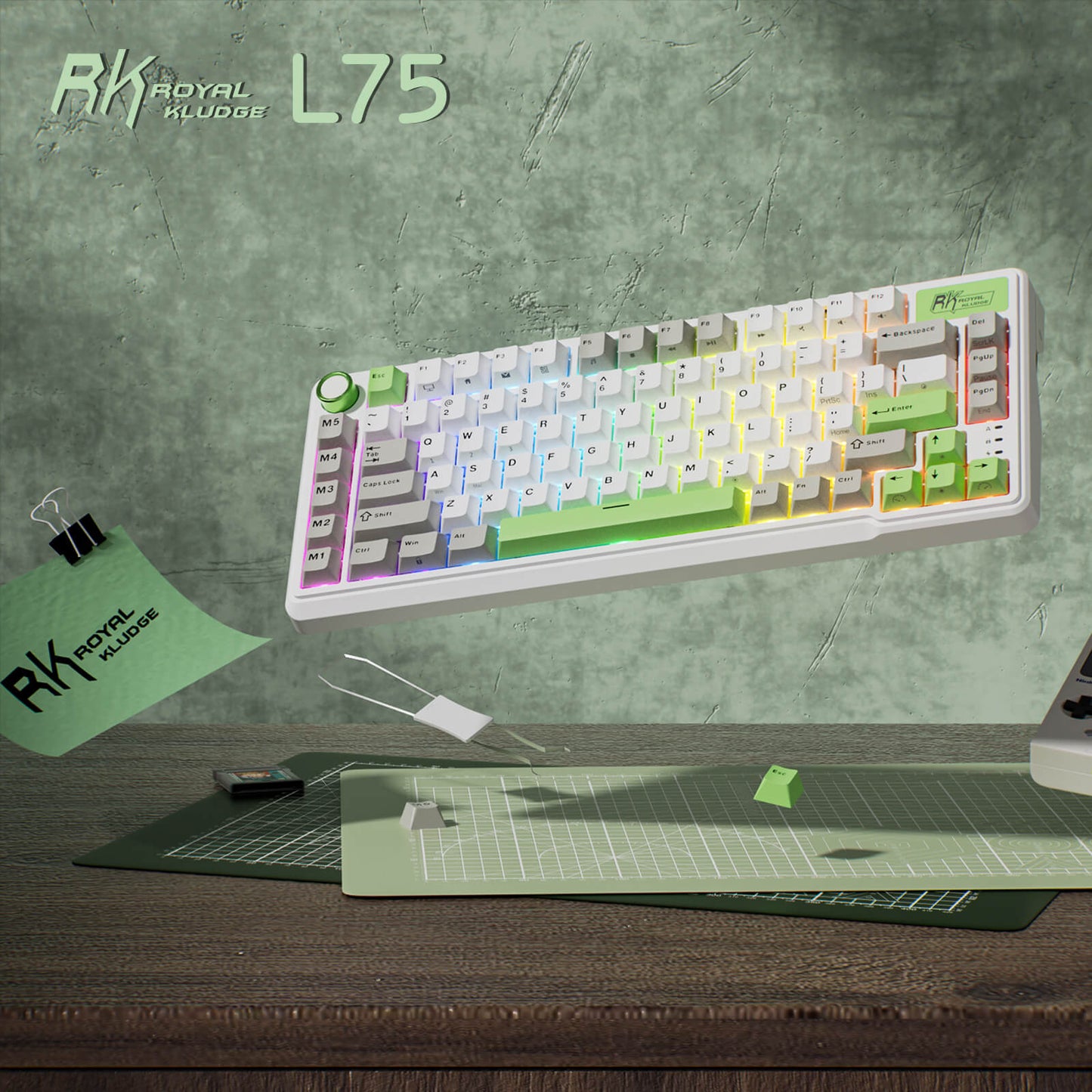 RK ROYAL KLUDGE L75 Gasket Mount Mechanical Keyboard w/Knob /Macro Keys & Touchable Nameplate, Tri-Mode  75% TKL Wireless Keyboard BT/2.4G/USB-C, Hot Swappable, Pro Software, Massive 8000mAh Battery