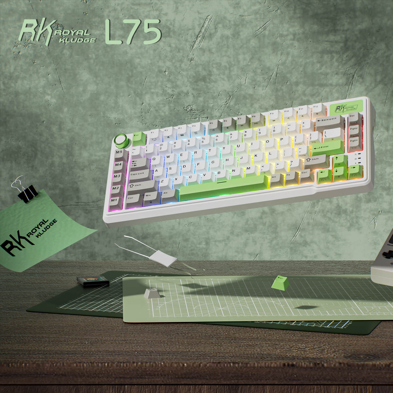 RK ROYAL KLUDGE L75 Gasket Mount Mechanical Keyboard w/Knob /Macro Keys & Touchable Nameplate, Tri-Mode  75% TKL Wireless Keyboard BT/2.4G/USB-C, Hot Swappable, Pro Software, Massive 8000mAh Battery