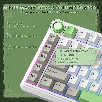 RK ROYAL KLUDGE L75 Gasket Mount Mechanical Keyboard w/Knob /Macro Keys & Touchable Nameplate, Tri-Mode  75% TKL Wireless Keyboard BT/2.4G/USB-C, Hot Swappable, Pro Software, Massive 8000mAh Battery