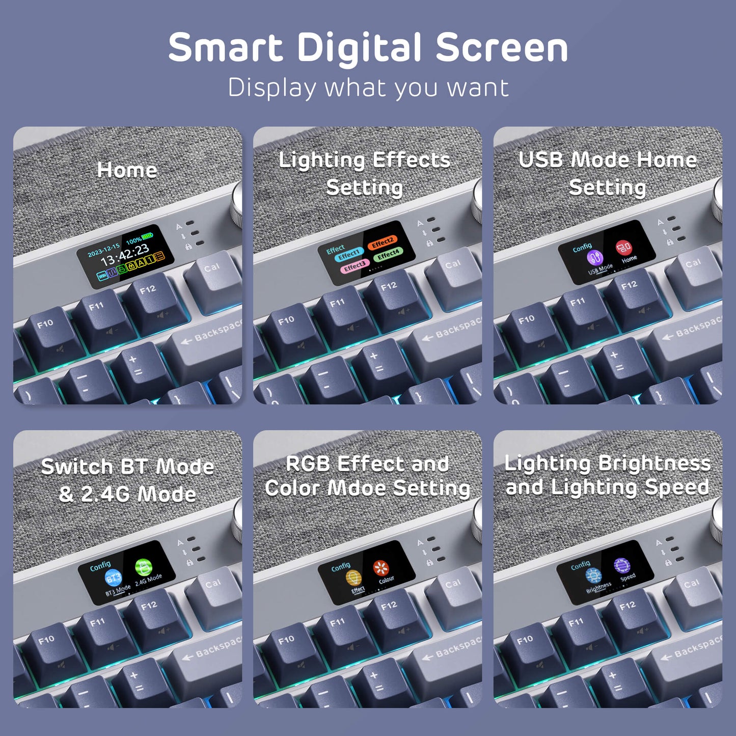 RK ROYAL KLUDGE M87 Wireless Gaming Keyboard with Screen and Dual Knob, 75% Percent 2.4Ghz/Bluetooth/USB-C Gasket Mechanical Keyboard with 7500mAh Battery, RGB Backlit Hot Swappable Cream Switch