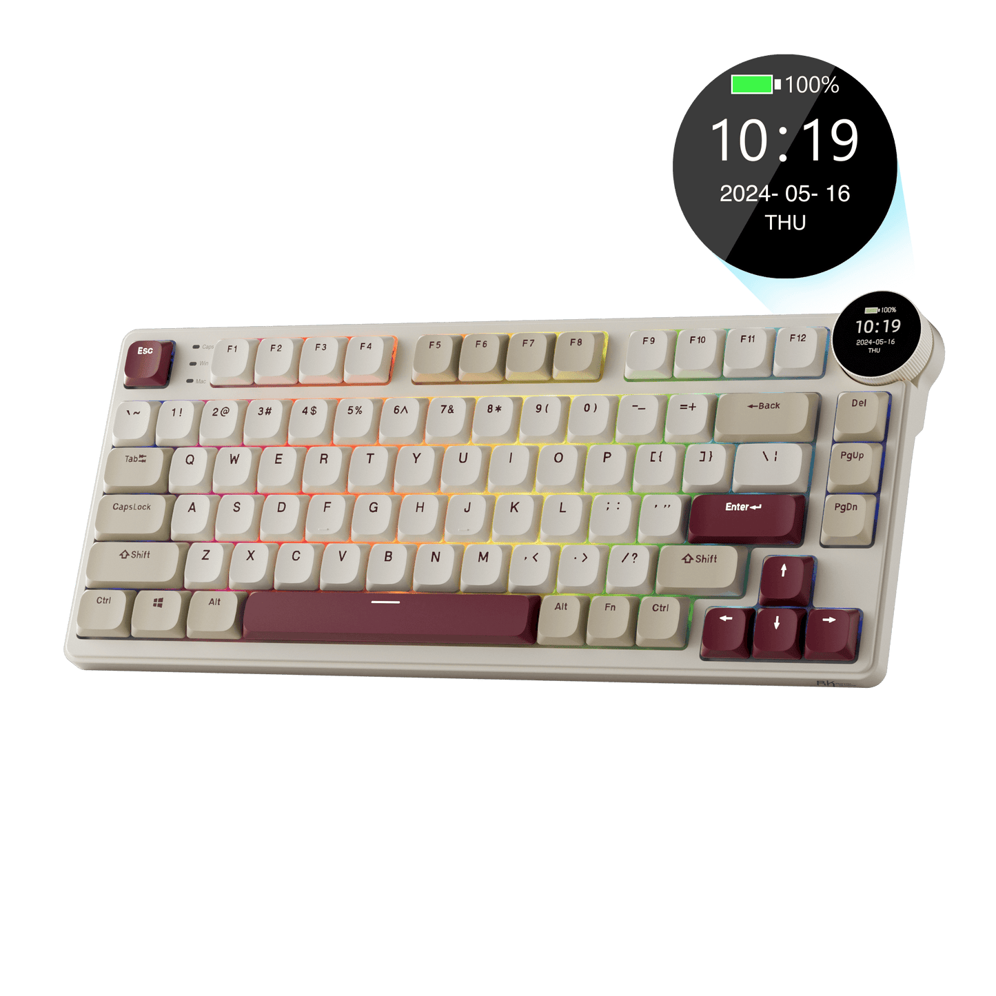 RK N80 Low Profile Mechanical Keyboard featuring display screen, compact design, and RGB backlighting, suitable for efficient work and gaming