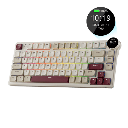 RK N80 Low Profile Mechanical Keyboard featuring display screen, compact design, and RGB backlighting, suitable for efficient work and gaming