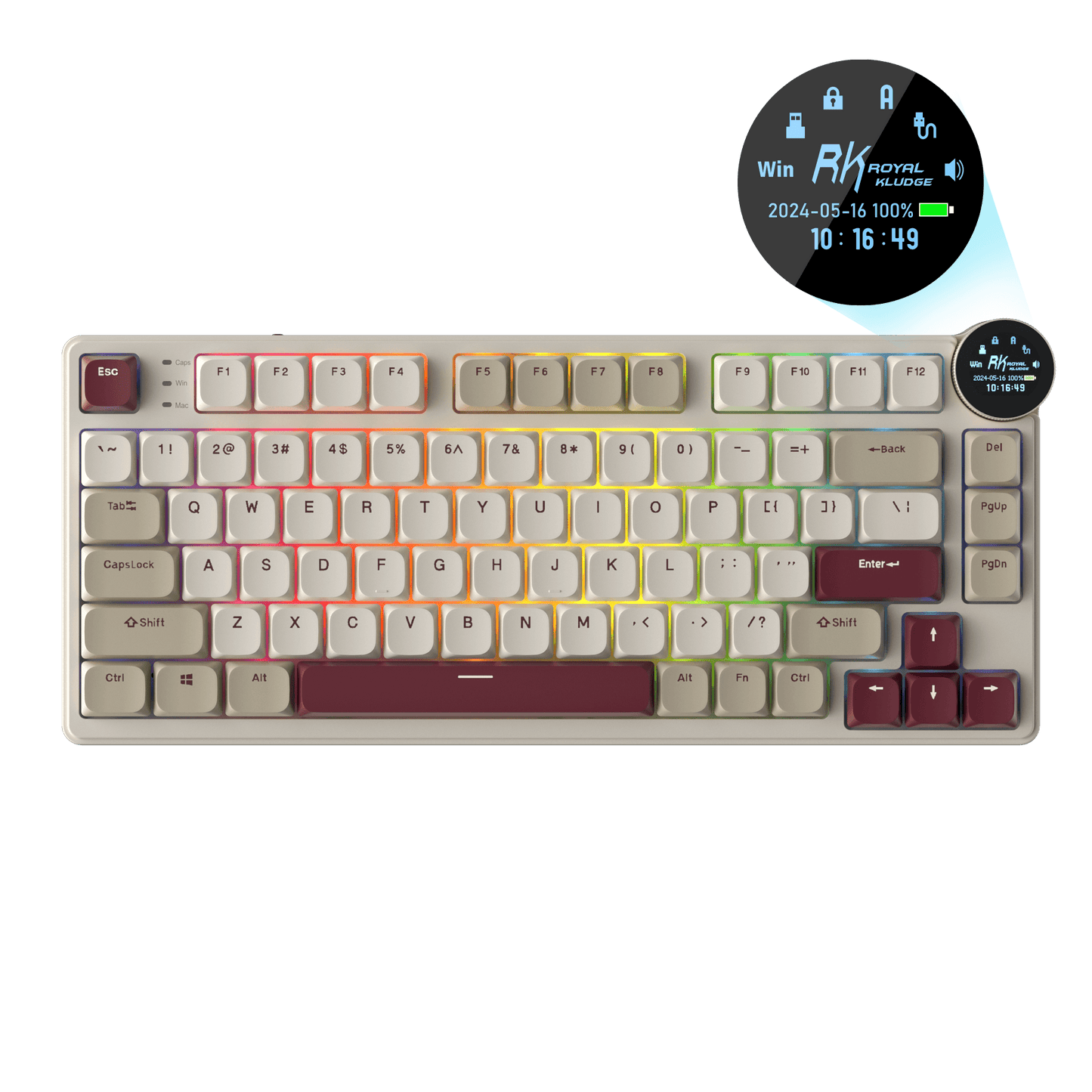 RK N80 Low Profile Mechanical Keyboard featuring display screen, compact design, and RGB backlighting, suitable for efficient work and gaming